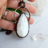 Beautiful flashes of light play in this Rainbow Moonstone and Copper handmade necklace.