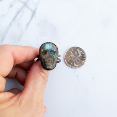 Labradorite Skull & Copper Ring