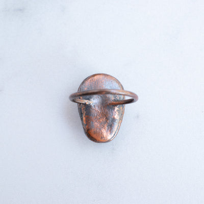 Back side of Labradorite and Copper Skull Ring shows texture and patina.