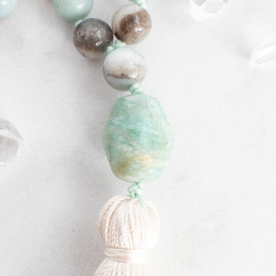 Close up of the blue Amazonite Guru bead.