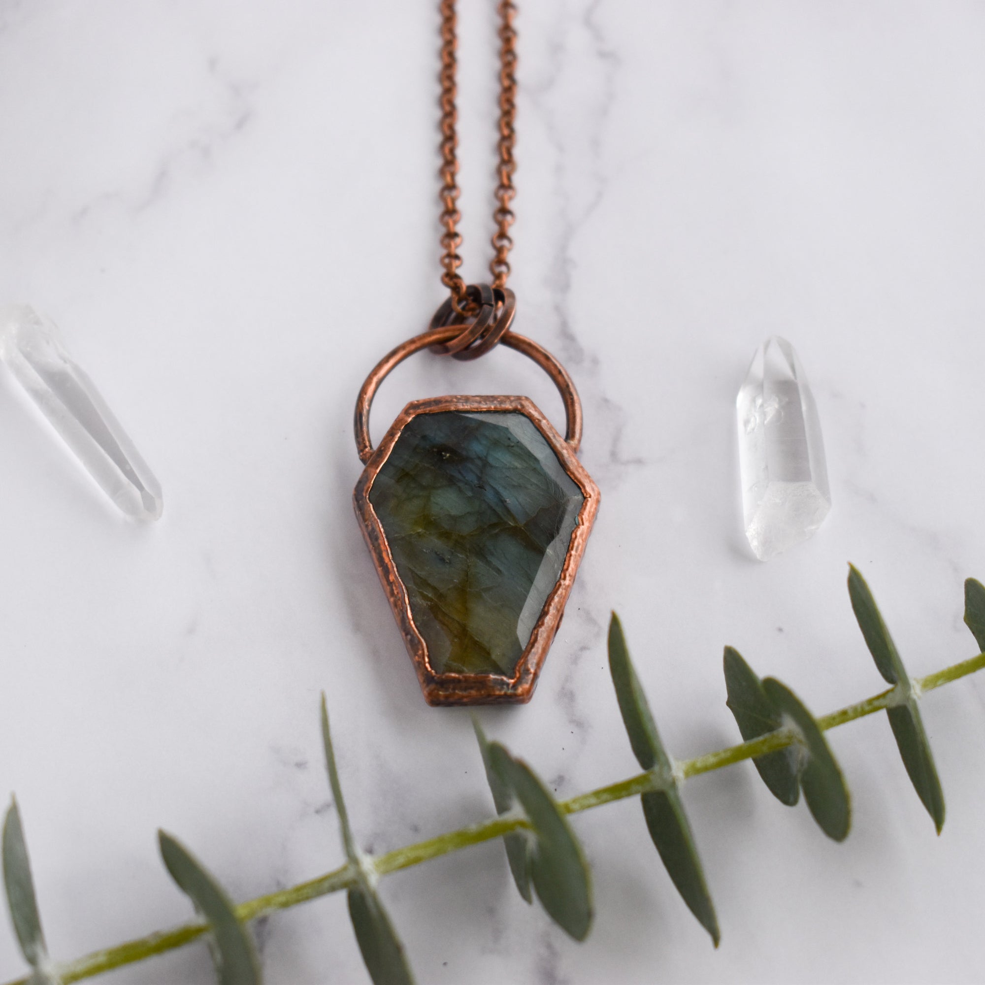 Labradorite Copper Coffin Necklace