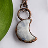 Rainbow Moonstone Crescent Moon Copper Necklace