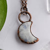 Rainbow Moonstone Crescent Moon Copper Necklace