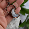 Rainbow Moonstone Crescent Moon Copper Necklace