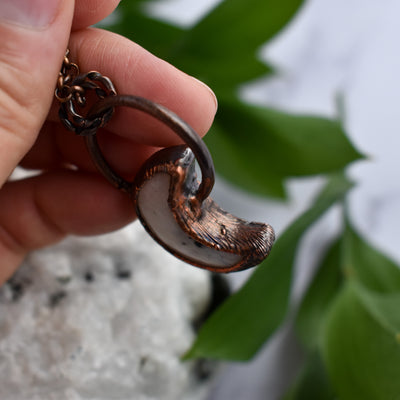 Rainbow Moonstone Crescent Moon Copper Necklace