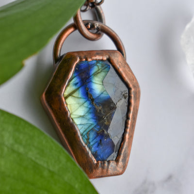 Labradorite Copper Coffin Necklace