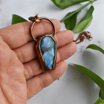 Labradorite Copper Coffin Necklace