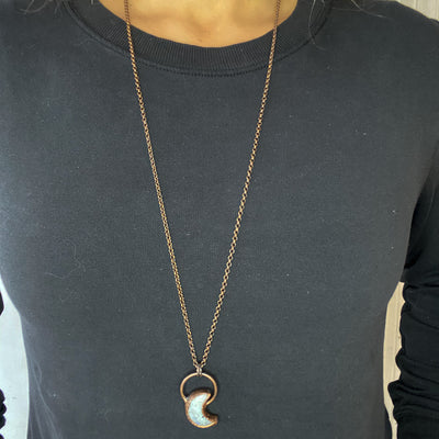 Rainbow Moonstone Crescent Moon Copper Necklace