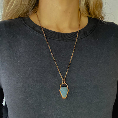 Moss Agate Copper Coffin Necklace